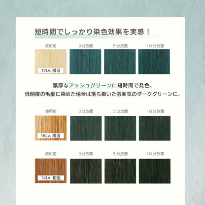 MOUTON アッシュグリーントリートメント 使用後の仕上がりイメージ｜アッシュ感のあるグリーン系ヘアカラー