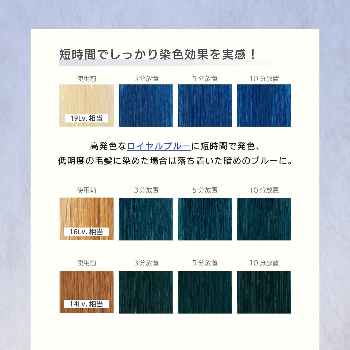 MOUTON ロイヤルブルートリートメント 使用後の仕上がりイメージ｜深く鮮やかなロイヤルブルー系ヘアカラー